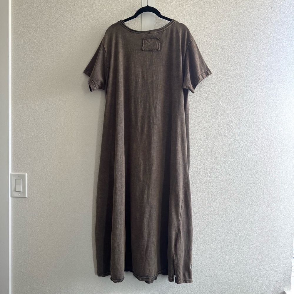 Blue Velvet Maxi Dress Floral Embroidery Charcoal Mocha Brown Lagenlook Boho - Picture 4 of 16